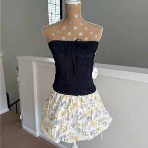 Chic Strapless Black and Floral Dress